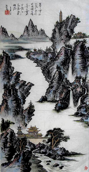 《江畔楼宇》66x132cm 2004年